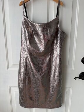 Guess Metallic Snake-Print Slip Dress - Rose Silver